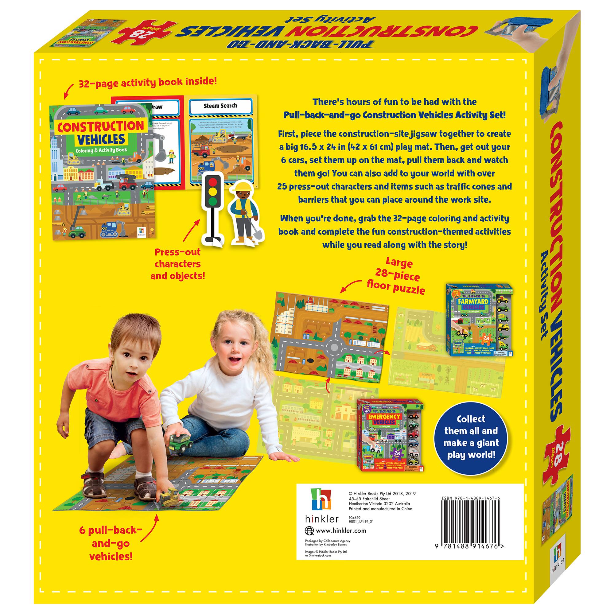 Hinkler Pull-Back and Go Construction Vehicles Floor Puzzle